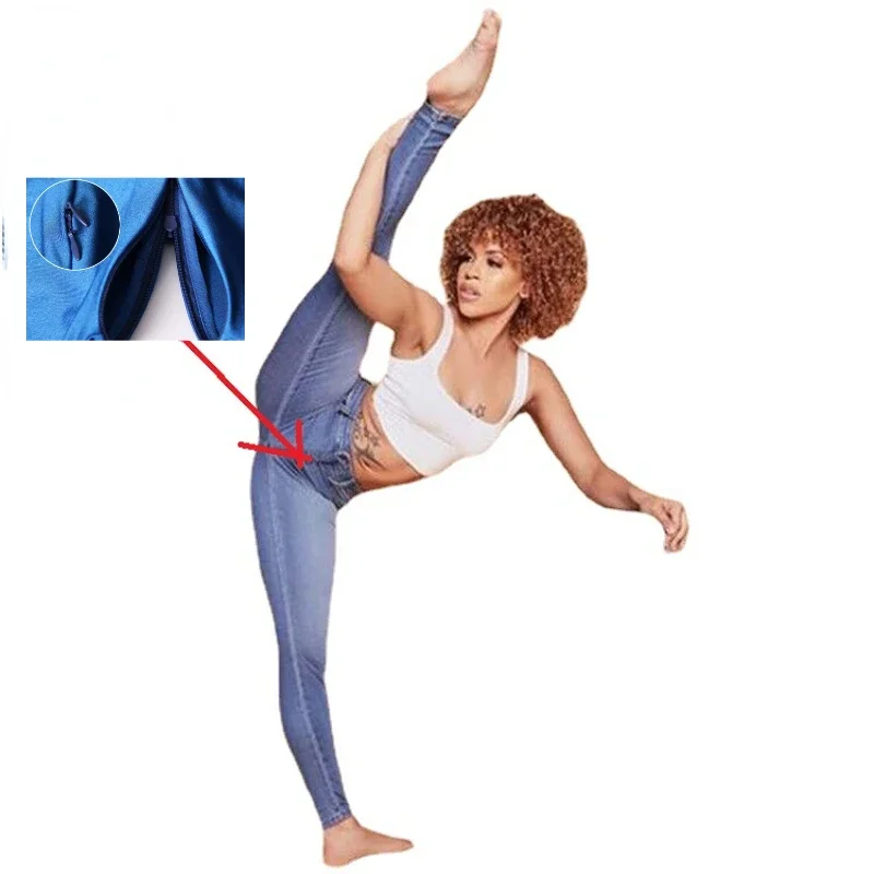 Outdoor Sex Open Crotch Pants for Women Hidden Zipper Trousers Women's Jeans Crotchless Leggings Pantalones Vaqueros MujerYoga