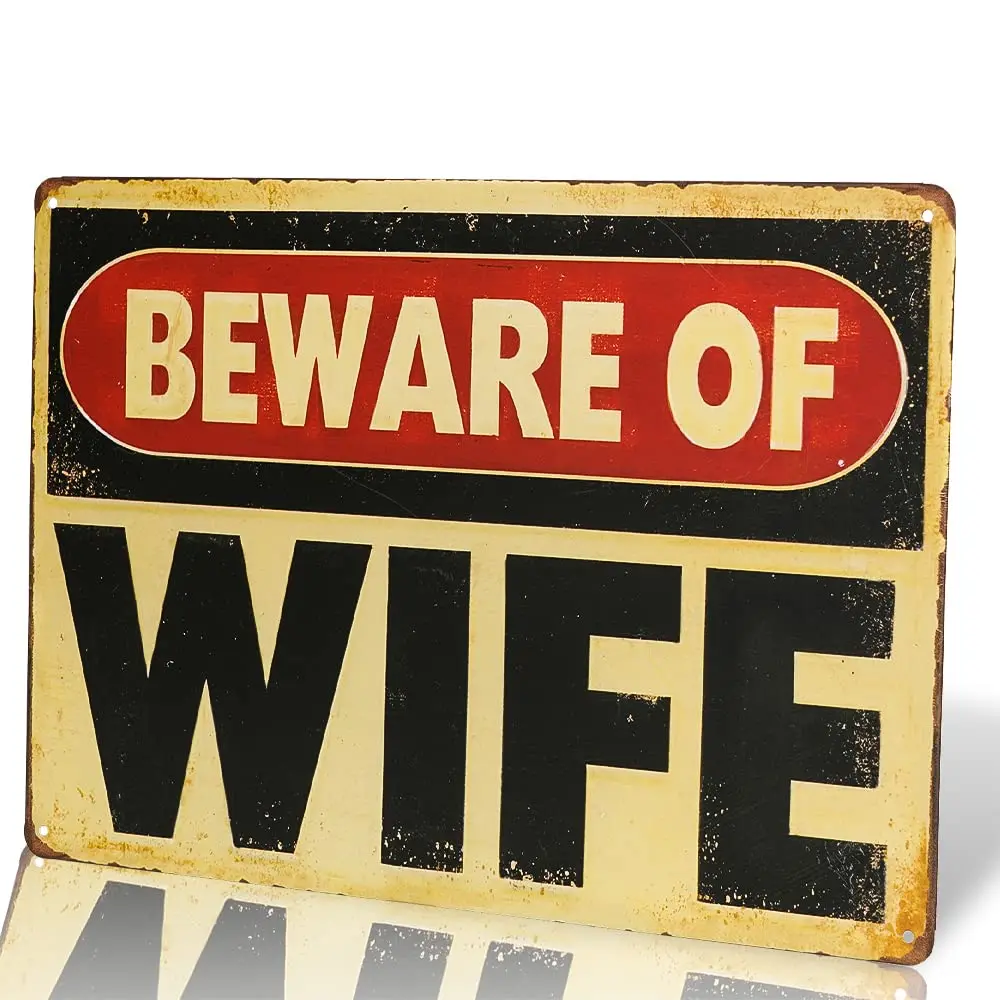 dingleiever-Beware Wife Metal Painting Garage Wall Sticker Antique Decor bar Signs