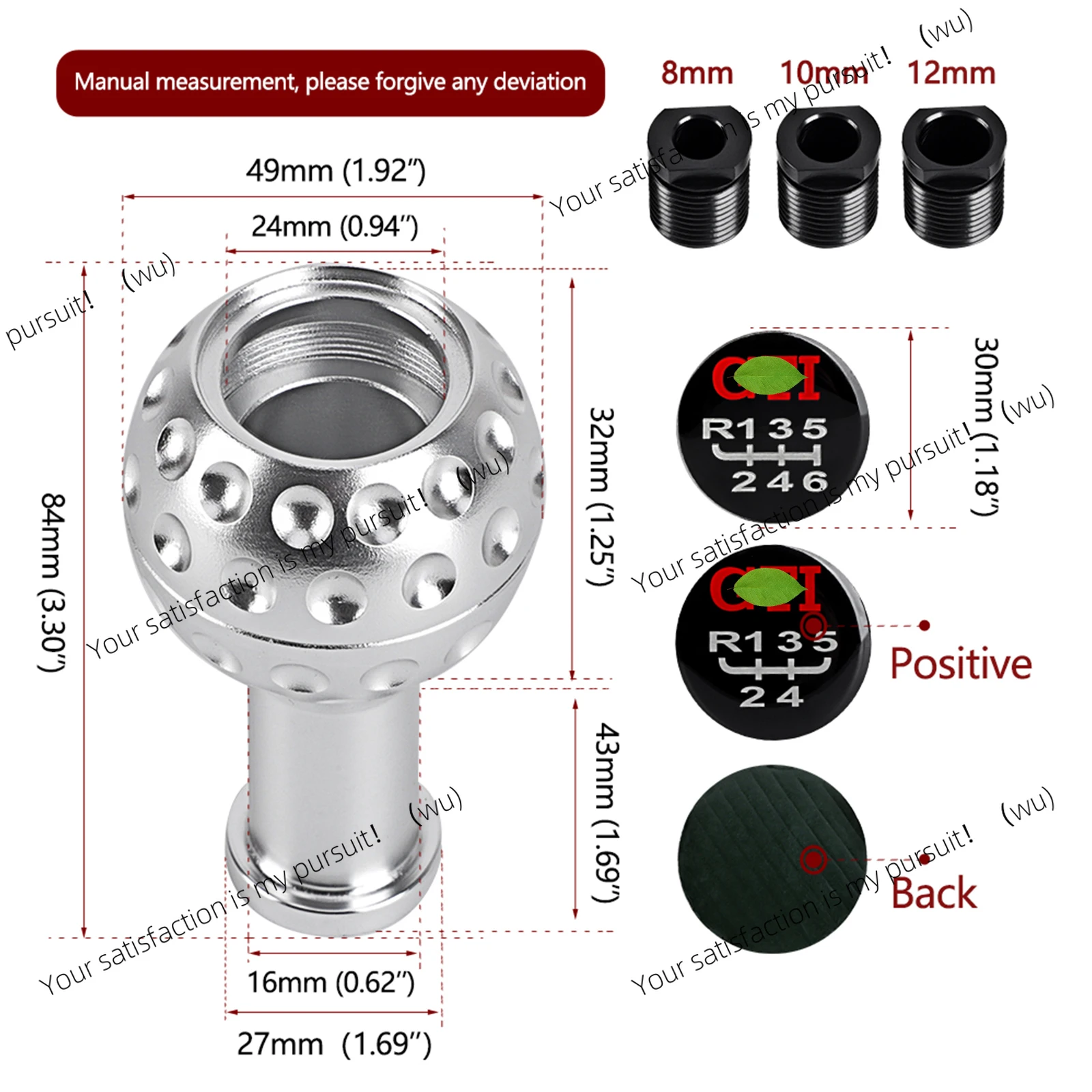 5 Speed Universal Gear Shift Knob Aluminum 6 Speed Trans Stick Head Knob With 3 Adapters & 2 Sticker For VW Scirocco Jetta Golf
