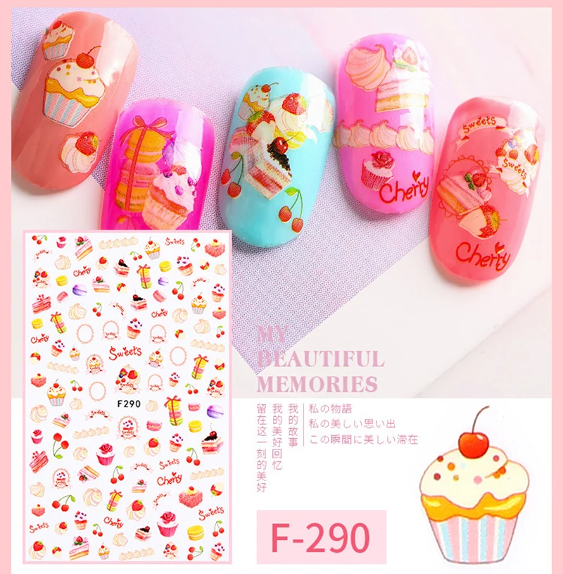 3d adesivos para nail art, decoração feita à mão, verão, brilhante, frutas, abacate, diy