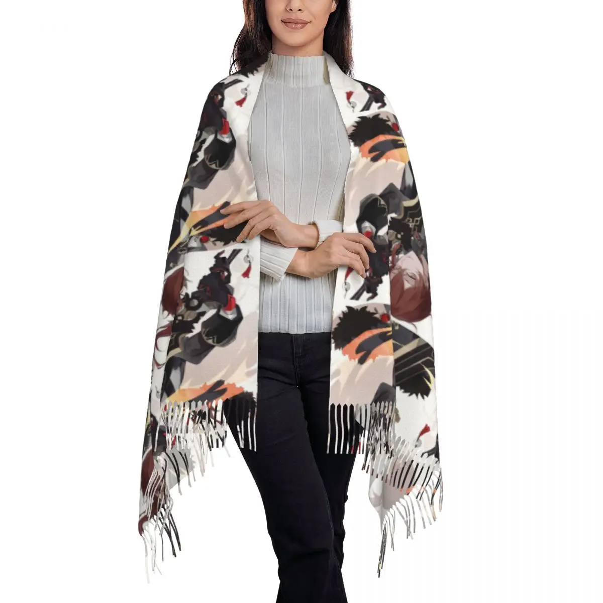 Genshin Impact Diluc Ragnvindr Diluc Ragnvindr Anime Scarf Tassel Scarves for Women Warm Shawls and Wraps Fall Winter Shawl Wrap