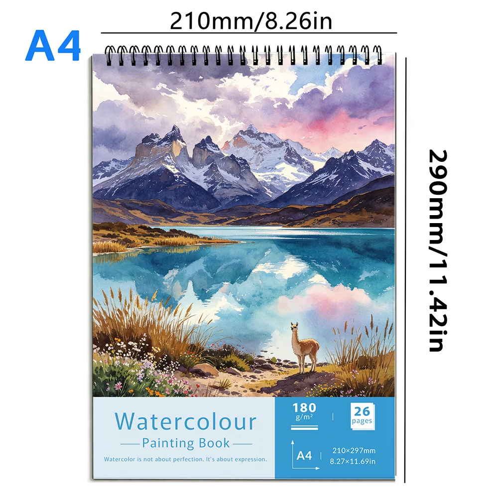 Lightweight Watercolour Sketch Book, 180gsm Fine Textured Drawing Paper 26 Sheets, Gentle Water Absorption, Portable Art Sketch