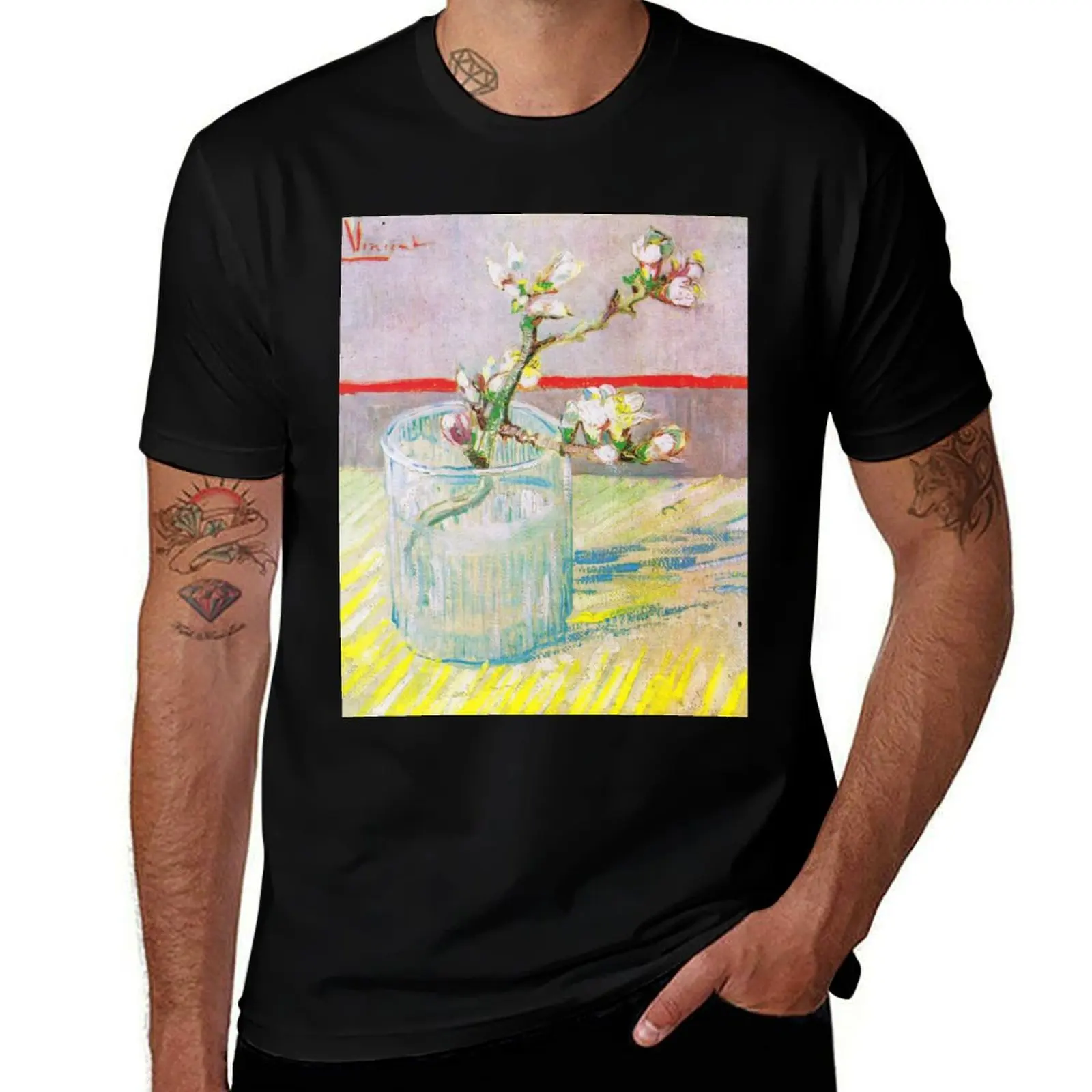 

Vincent Van Gogh - Blossoming Almond Branch in a Glass T-Shirt T-shirts man quick-drying men clothes