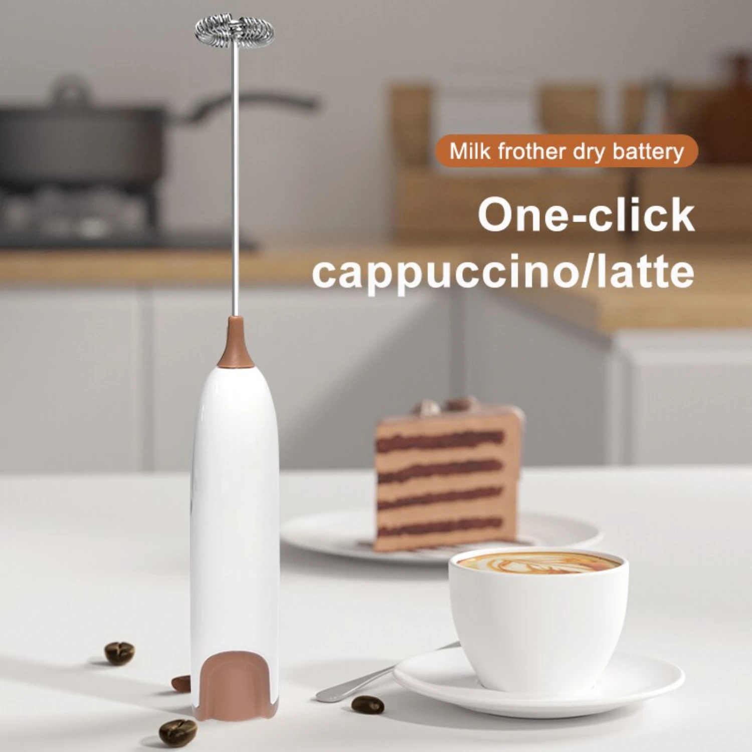 Compact and Powerful Handheld Milk Frother - Essential Portable Creamer Whisk for Coffee, Cappuccino, Latte - Handy Kitchen Drin