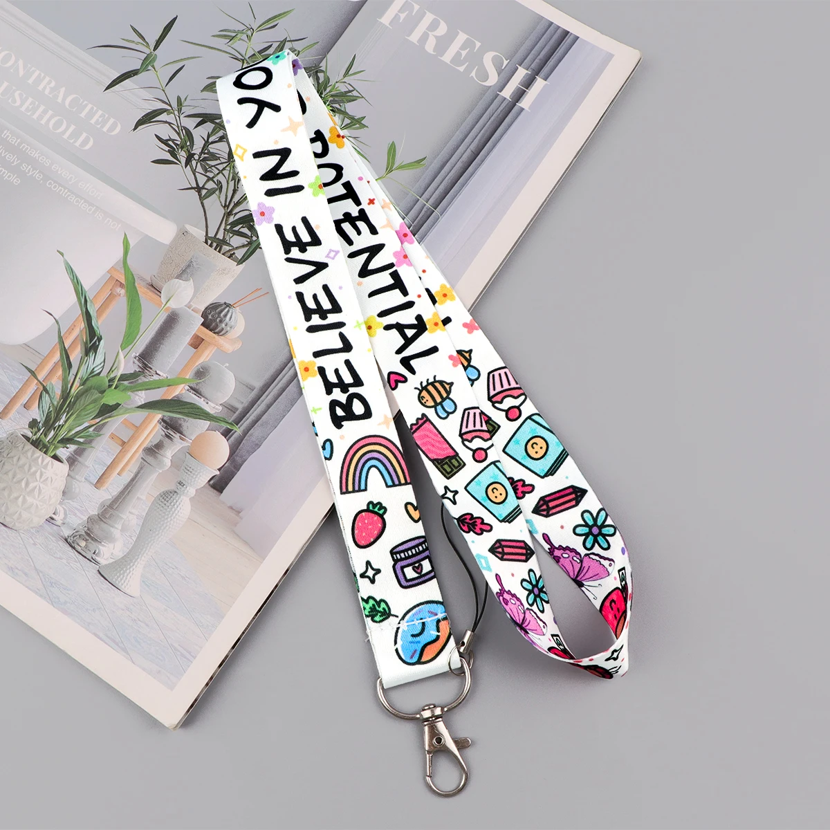 مضحك زهرة يقتبس الحبل الرقبة حزام المفاتيح بطاقة غطاء شارة حامل الهاتف المحمول شنق حبل كيرينغ تأثيري اكسسوارات الهدايا #4