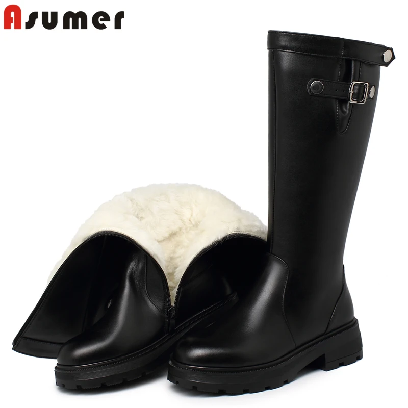 ASUMER Plus Size 35-43 Nature Wool Winter Boots Women Zipper Brand Thick Fur Knee High Boots Buckle Fashion Shoes Snow Boots