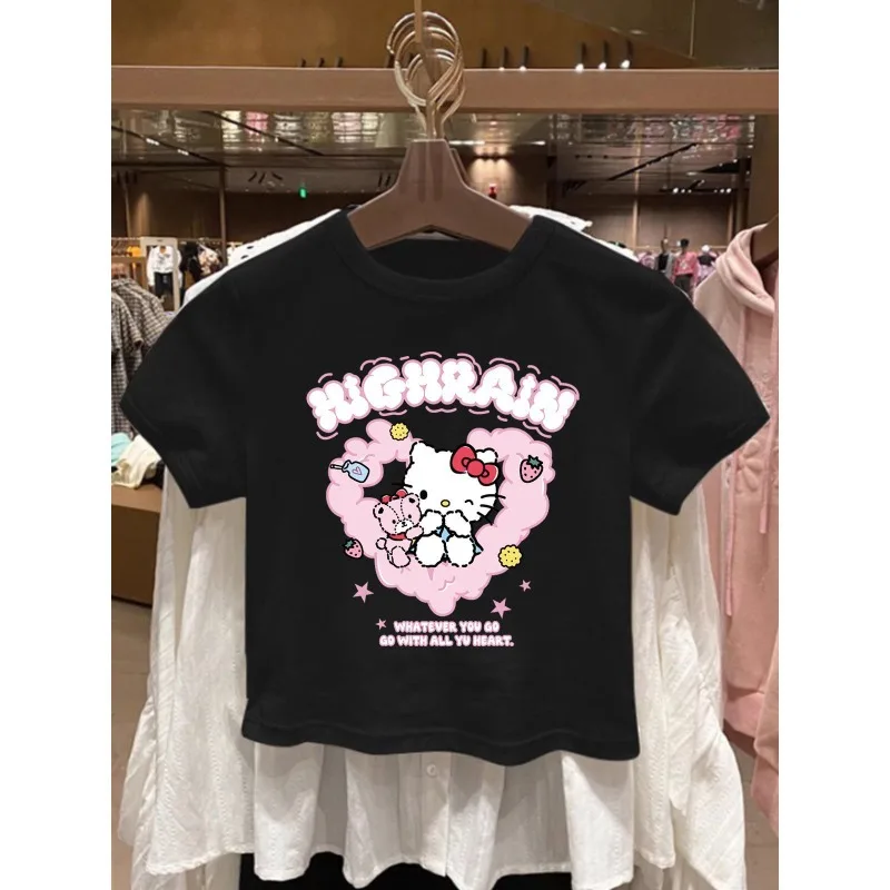 الصيف Kawaii سانريو أنيمي Ins موضة قصيرة الأكمام قميص غير رسمي لطيف 2025 الصيف هوديي غير رسمي أفضل الهدايا للفتيات الفتيان