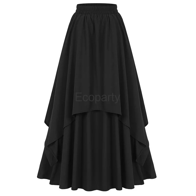 Women's Edwardian Vintage Maxi Long Skirt Solid Color Double-Layer Victorian Costume Steampunk Gothic Hem Pleated Party Skirts