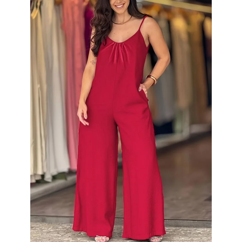 

Трансграничная внешняя торговля, летняя горячая распродажа, популярный повседневный модный элегантный однотонный комбинезон на бретелях для женщин