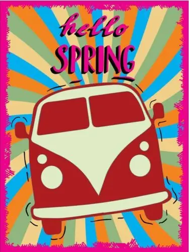 Hello Spring Camper Van Metal Wall Plaque Art Vintage tin sign retro Happiness