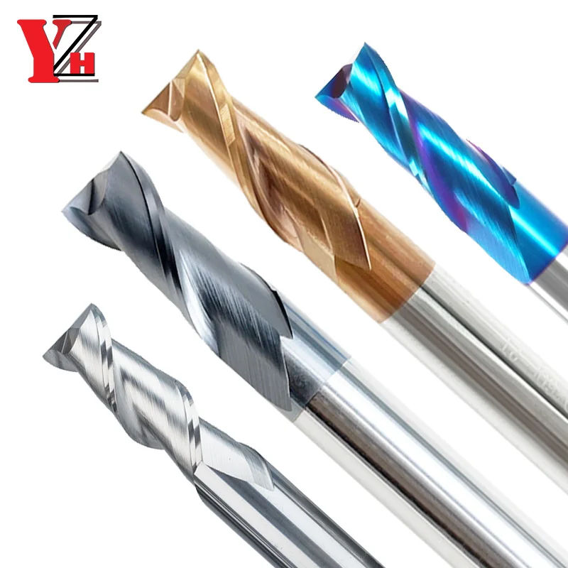YZH HRC55 HRC65 Carbide End Mill 2 Flute Cutter Tool Metal Face Square Bit Hard Alloy Diameter1-20mm
