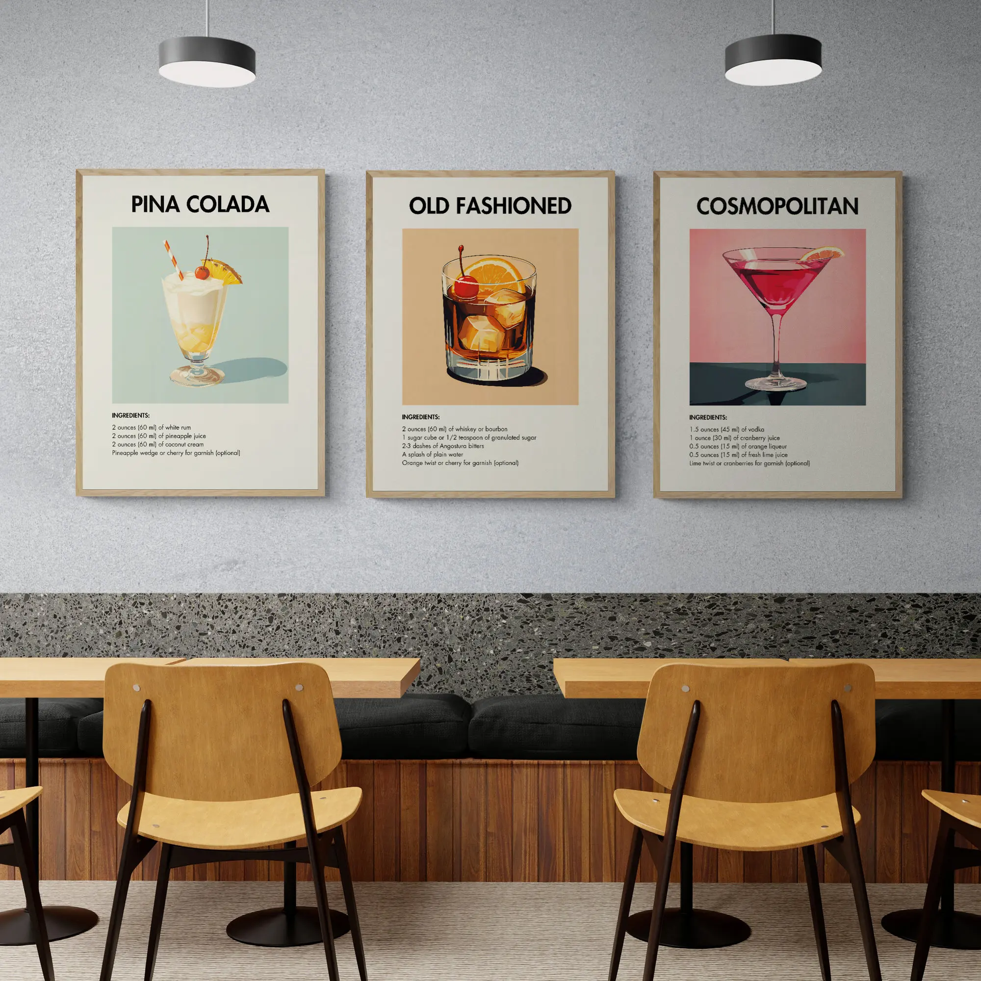 Vintage Cocktail & Espresso Martini Canvas Art Set - no Framed Wall Decor for Living Room, Bedroom, Office, and Bar