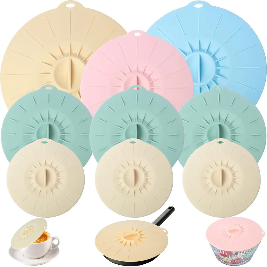 

9 упаковок силиконовых крышек для микроволновой печи, многоразовые термостойкие крышки, 5 размеров для мисок, чашек, тарелок, кастрюль, сковородок, сковородок St