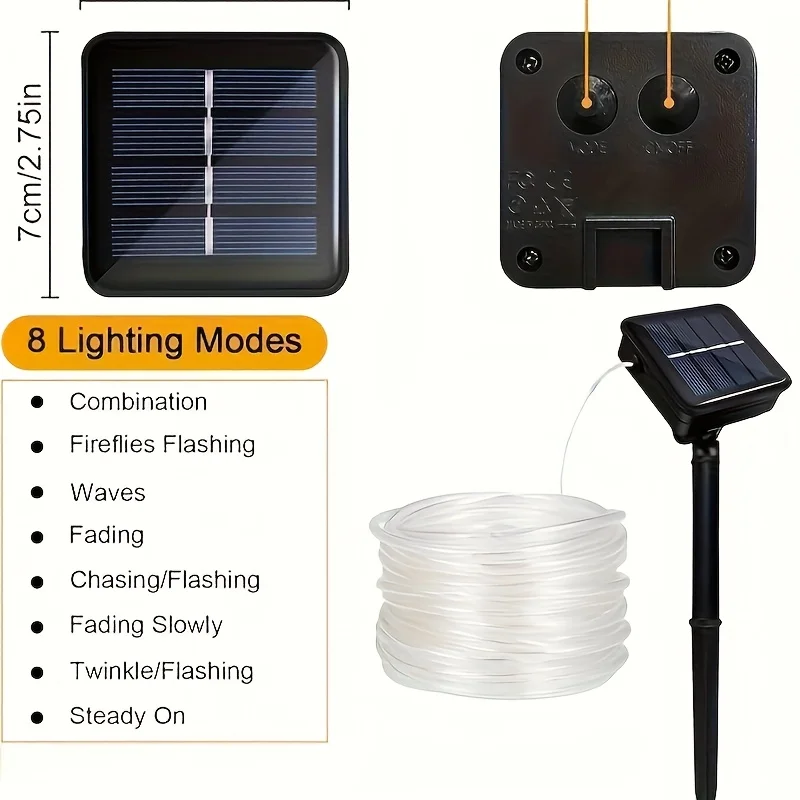 Solar Rope Light 8 Mode Waterproof Solar String Light Solar Powered Outdoor Lamp for Garden Flowerbed Backyard Porch Xmas Decor