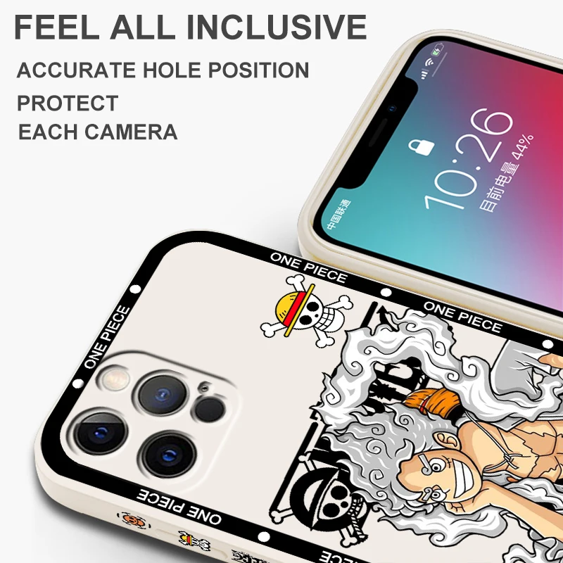 One P-Piece Luffy Cartoon Liquid Left Rope For Apple iPhone 15 14 13 12 11 XS XR X 8 7 SE Pro Max Plus Mini Cover Phone Case