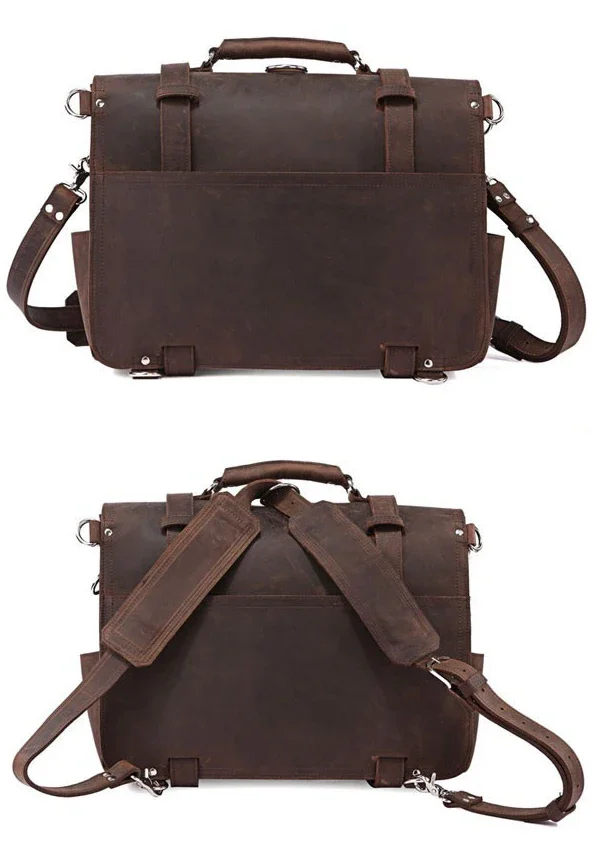 Vintage Crazy Horse หนังผู้ชายกระเป๋าเอกสารธุรกิจกระเป๋าหนังขนาดใหญ่กระเป๋าเอกสารชาย 15.6 "แล็ปท็อปไหล่กระเป๋า Office