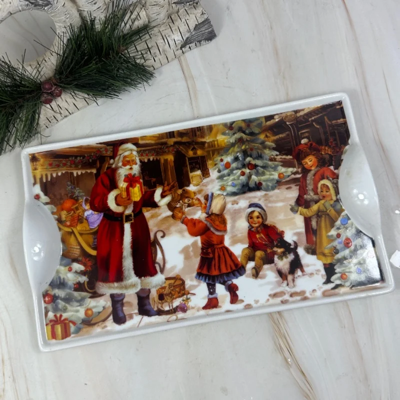 

Керамическая радостная рождественская посуда, тарелка для торта, длинная тарелка для закусок, 11,7 дюймов, поднос для дома, вагилы, completas platos