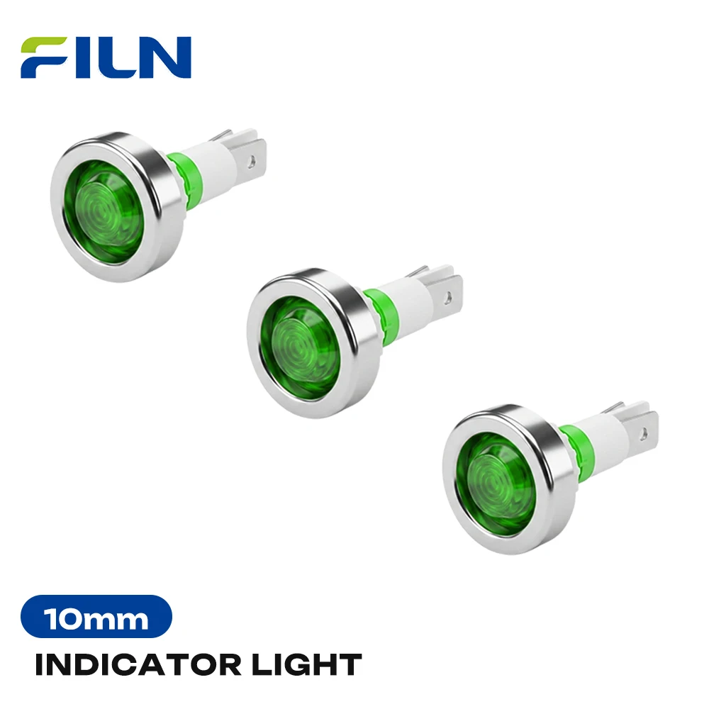 

FILN 3PCS 10mm LED Indicator Light IP67 Waterproof Warning Lamp 12-24V/110-220V for Smart Wall Fan Control Panel Home Appliance
