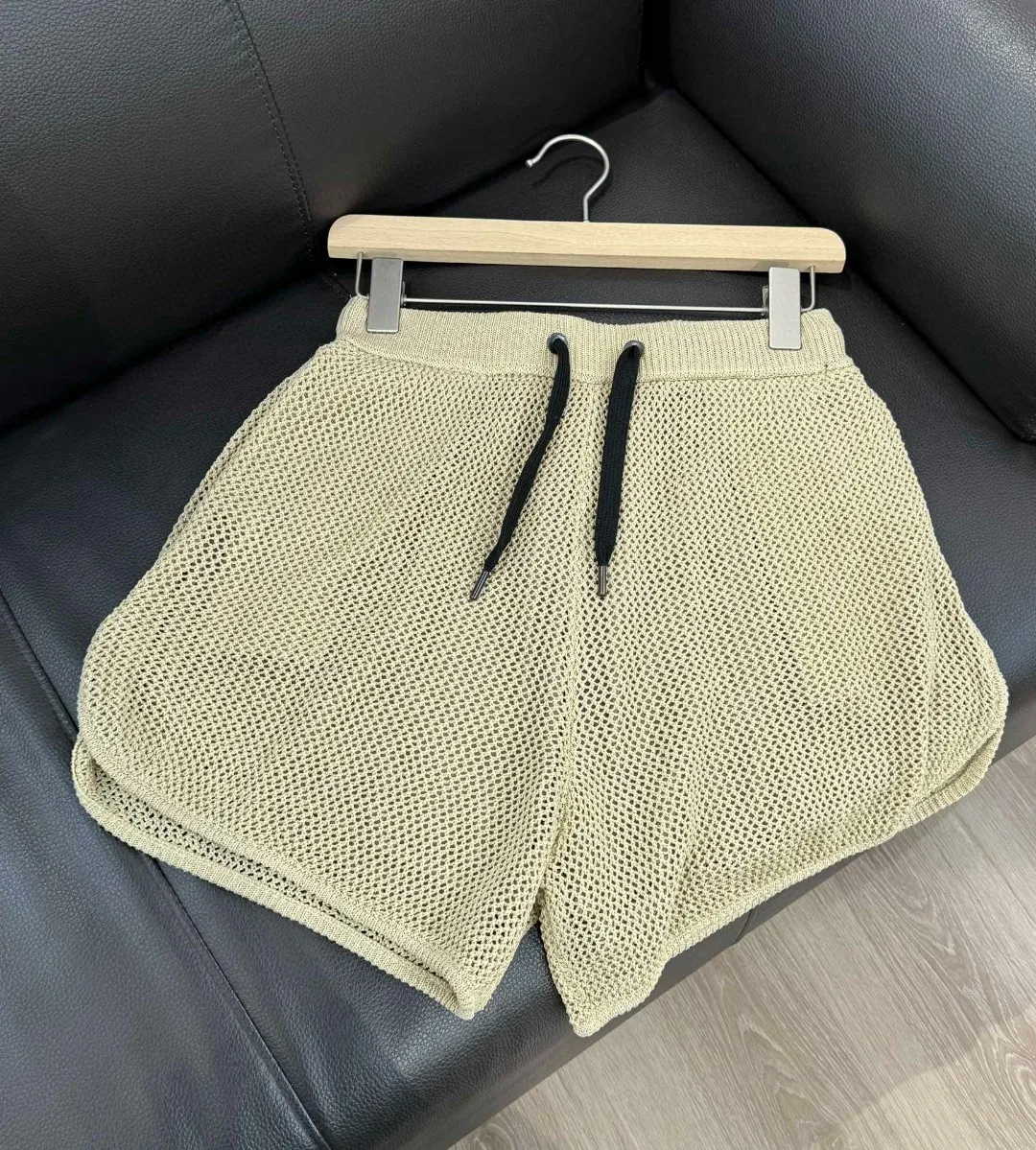 Casual high quality shiny mesh knitted shorts set