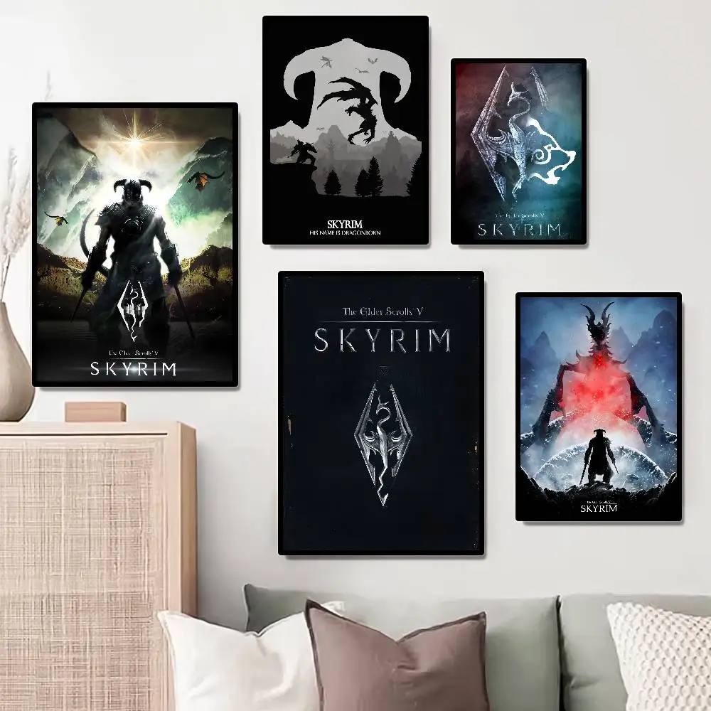 T-The Elder Scrolls V Skyrim ملصق HD الفن لزجة جدار مقاوم للماء غرفة المعيشة المنزلي غرفة نوم بار الديكور الجمالي #3