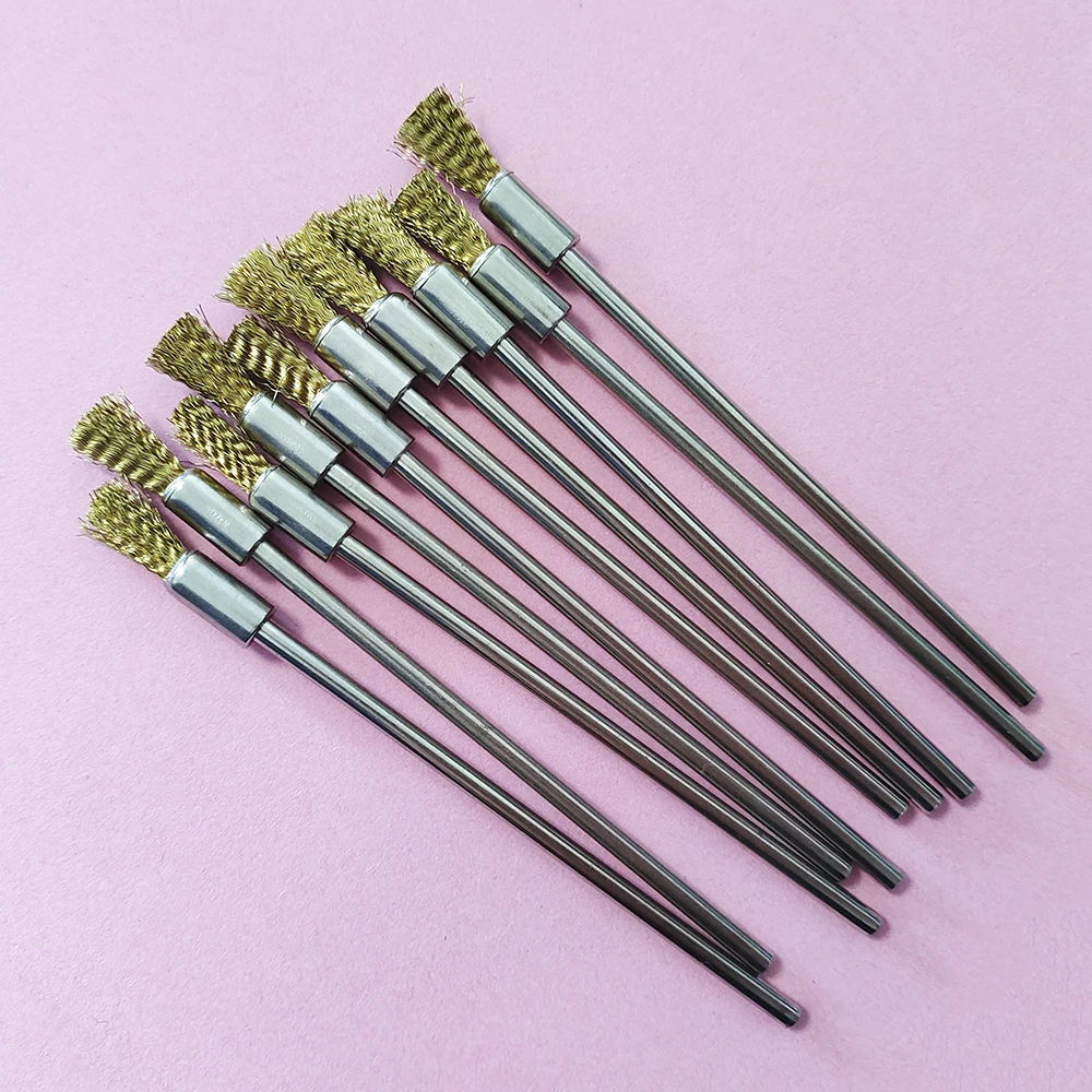 Imagem -06 - Latão de Fio End Escova Pen Forma Cerdas Scratch Brushes Extensão Rod Power Rotary Tool Shank 10 Pcs Aço Inoxidável