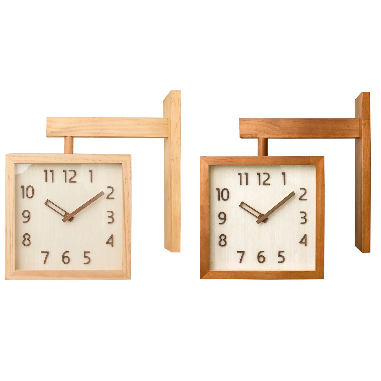 

1Pc Wall Clock Simple Silent Square Double Sided Clock Wooden Decorative Corner Clock for Living Room Household