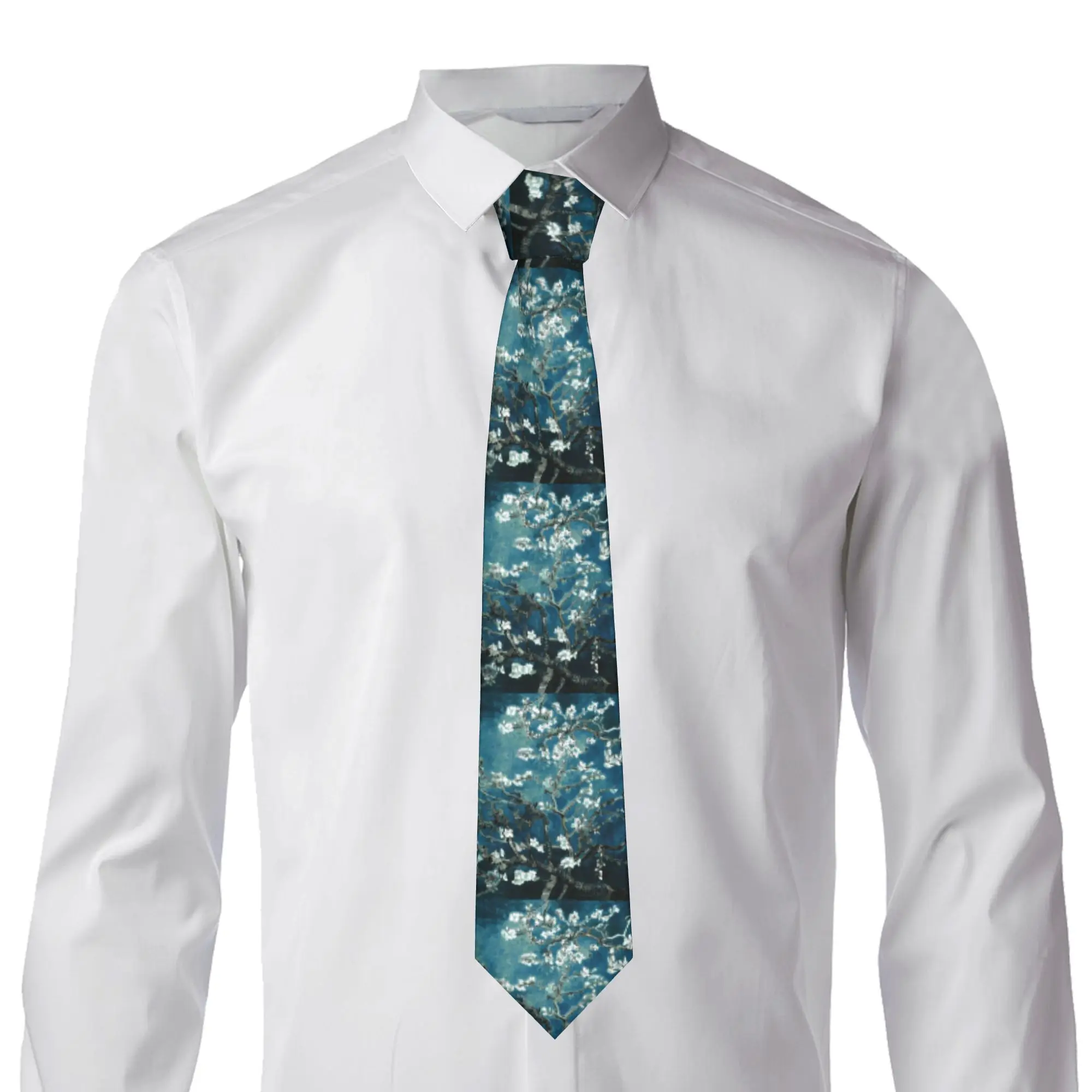 Van Gogh Almond Blossoms Neck Tie Men Fashion Flowers Painting Silk Office Necktie