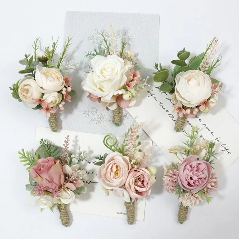 Bräutigam Corsage Hochzeit Blume Im Knopfloch Rosa Brosche Blumen Brautjungfer Pin Knopfloch Blume Im Knopfloch für Gäste Ehe Zubehör