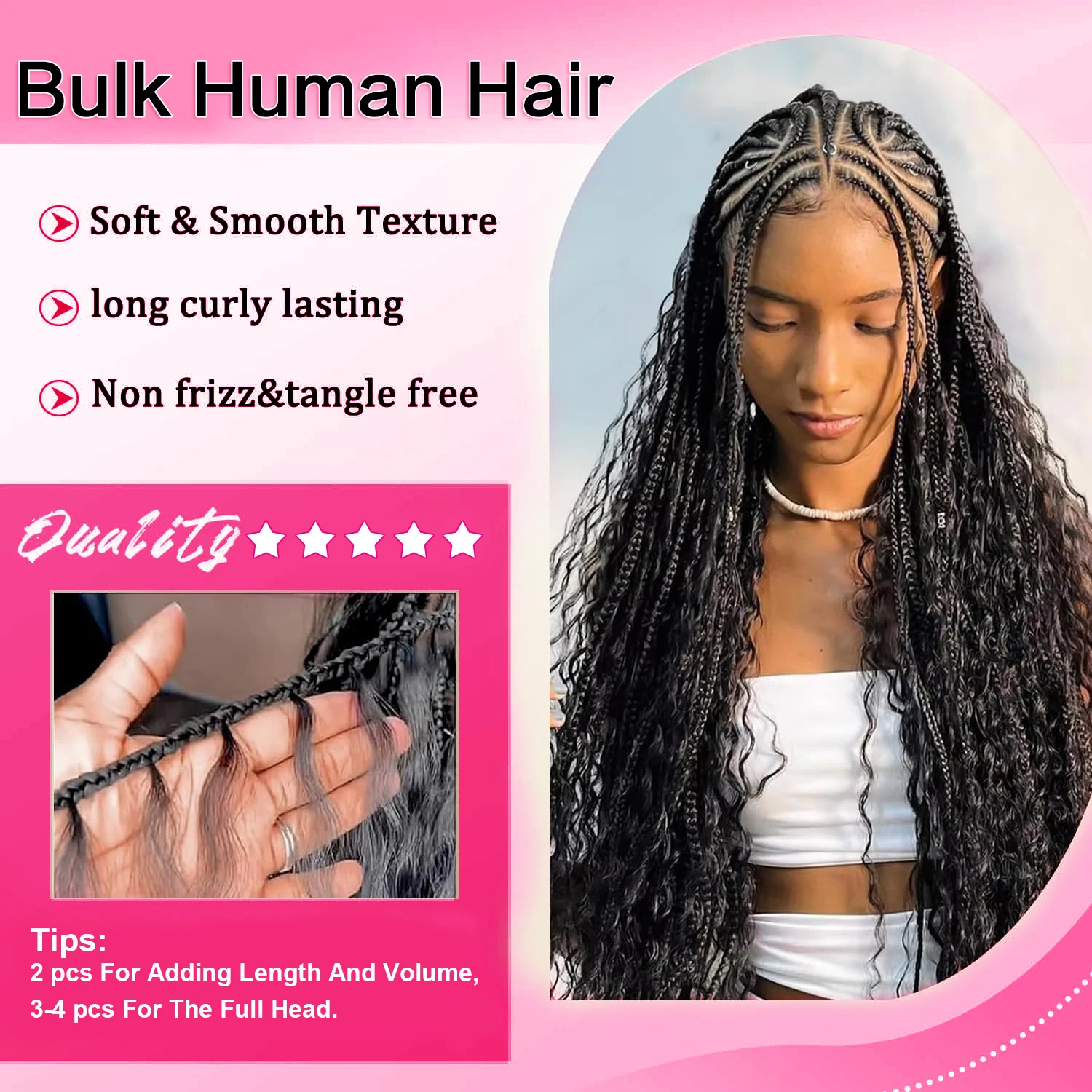 Bulk Human Hair For Braiding Wet And Wavy Double Drawn Curly Bulk Human Hair Bundles Wholesale No Weft Extensions Boho Braids