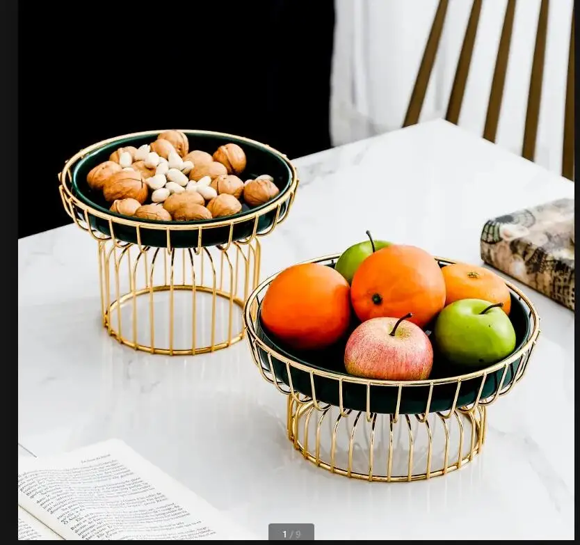 

Wrought Iron Ceramic Plate Fruit Plates Candy Snack Tray Salad Bowl Dish Dessert Dim Sum Cake Stand