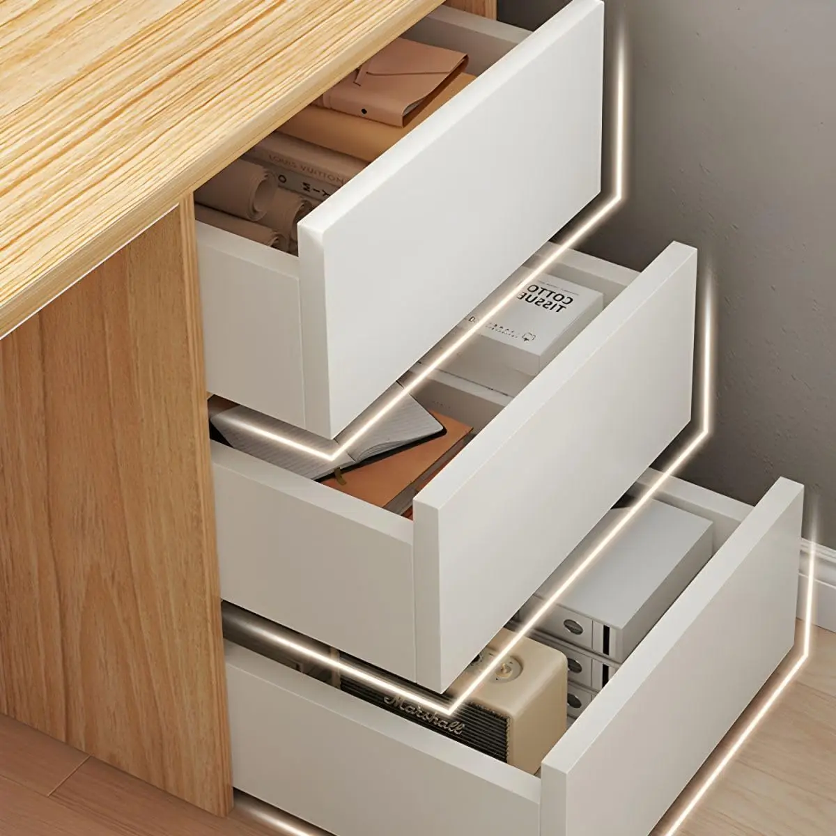 Contemporary Computer Desk Writing Desk，Contemporary Office Study Desk,PC Desk Work Desk with 3-Drawers and Metal Legs