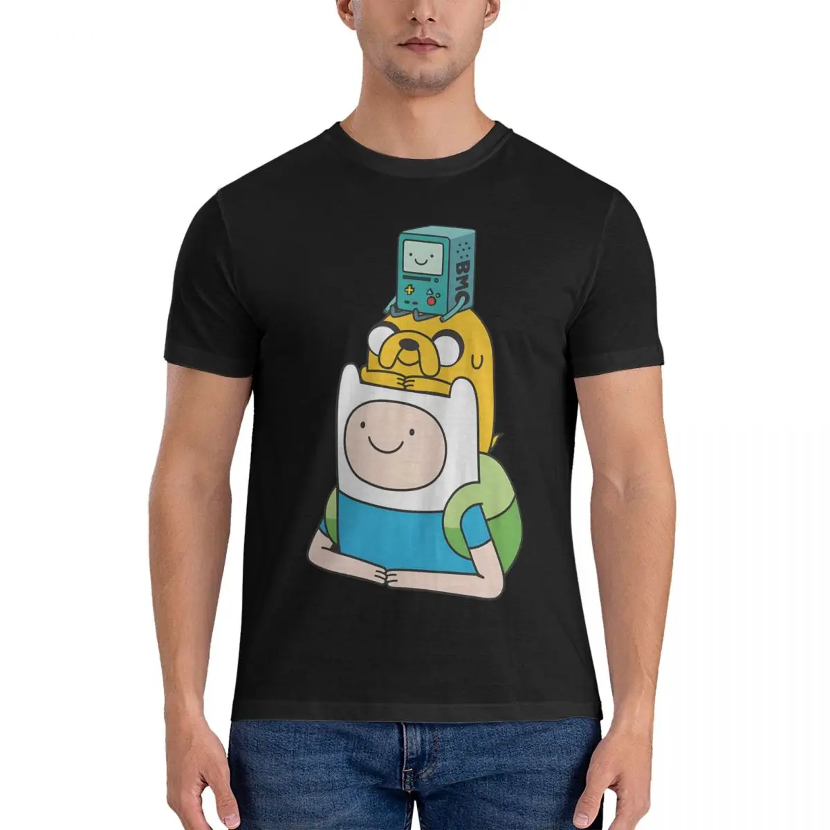 Men Smart T Shirts A-Adventure Time Pure Cotton Tops Funny Short Sleeve Round Collar Tees Printing T-Shirts