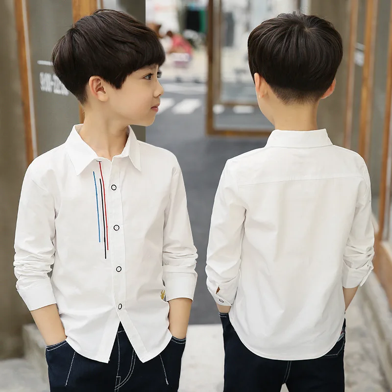 

spring new 100% cotton white embroidery teen boys shirt fashion boys clothes 4yrs to 12yrs blusa bluzki korean party blouses