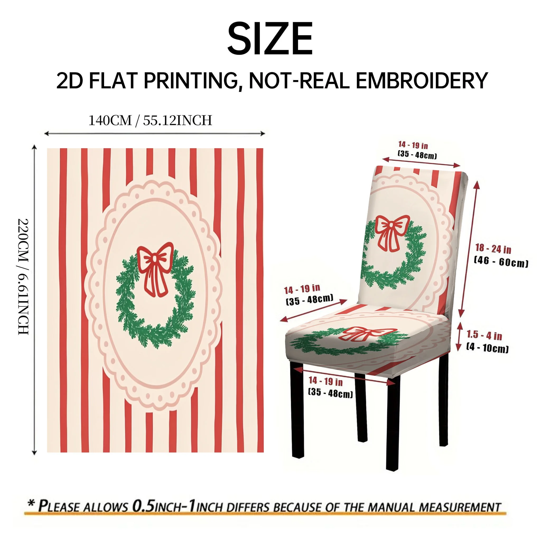 2/4/6 PCS simple style Christmas wreath bow dining chair covers 2D flat printed Christmas restaurant holiday decoration