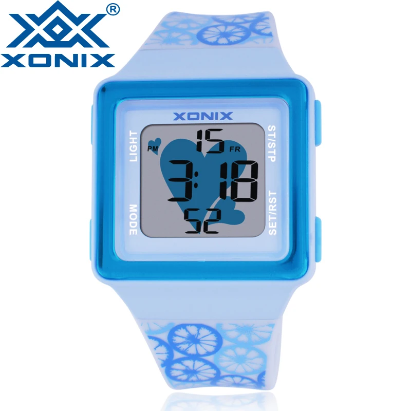 XONIX Sports Watches LED Electronic Digital Women Student Alarm Stopwatch Waterproof 100m Swimming Diving Wristwatch HB