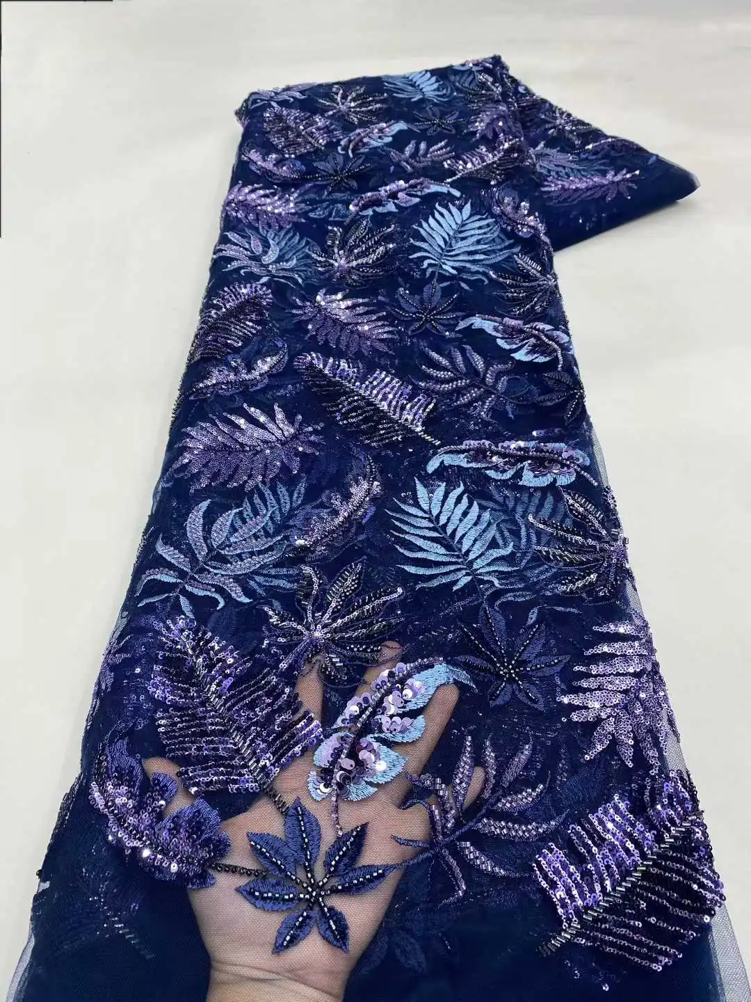 

2025 Luxury African Lace Fabric 5 Yards Lace Beaded Tulle Lace Fabric Embroidered Nigerian Fabric for Wedding Dress Sewing