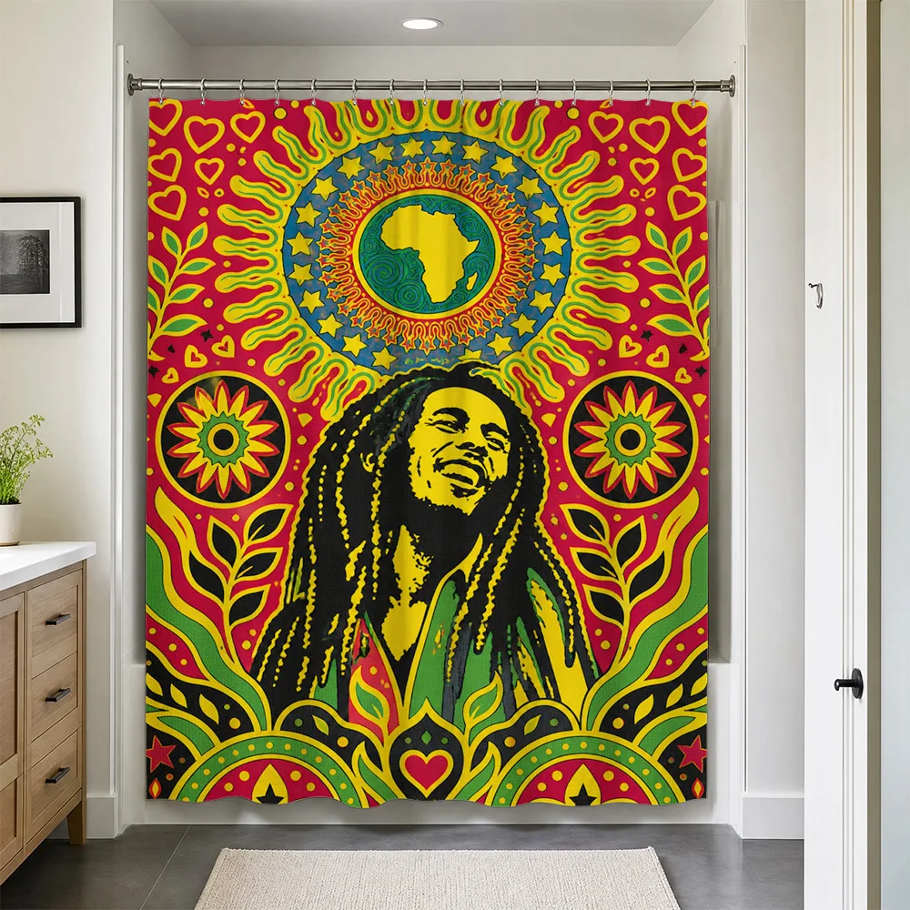 Boho Retro Psychedelic Waterproof Shower Curtain Tribal Art Bathroom Decor Groovy Jamaican Vibes Music Print Liner for Hippie St