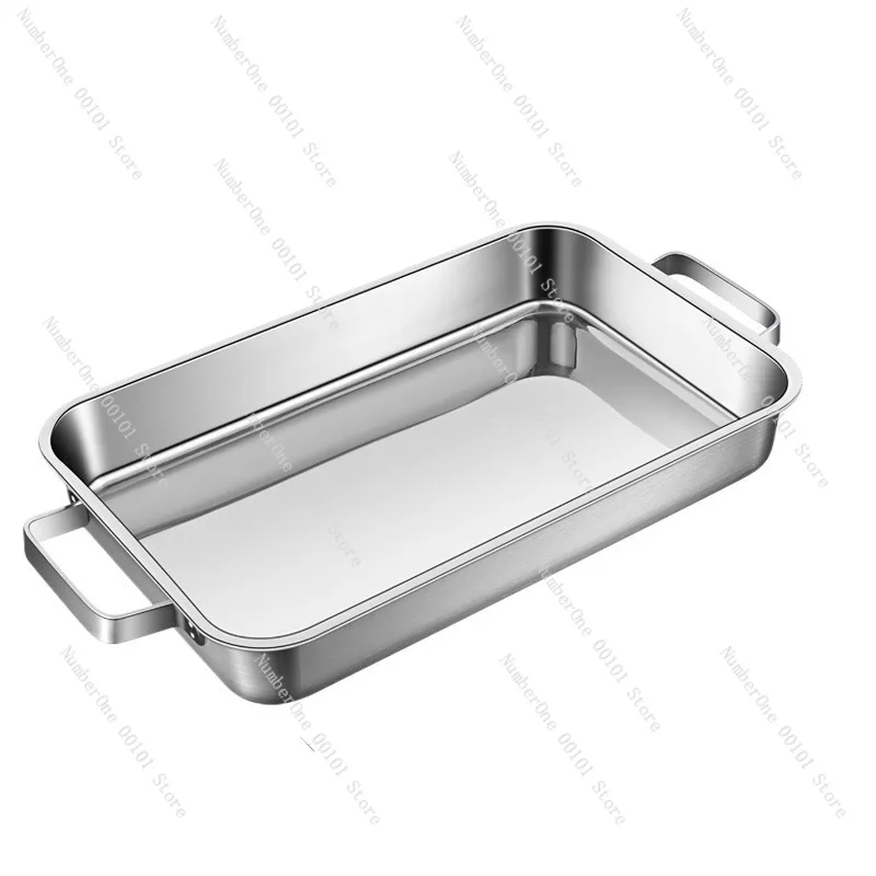 316 Stainless Steel Grilled Fish Tray, Rectangular Deep Baking Pan for Household Commercial Induction Cooktop