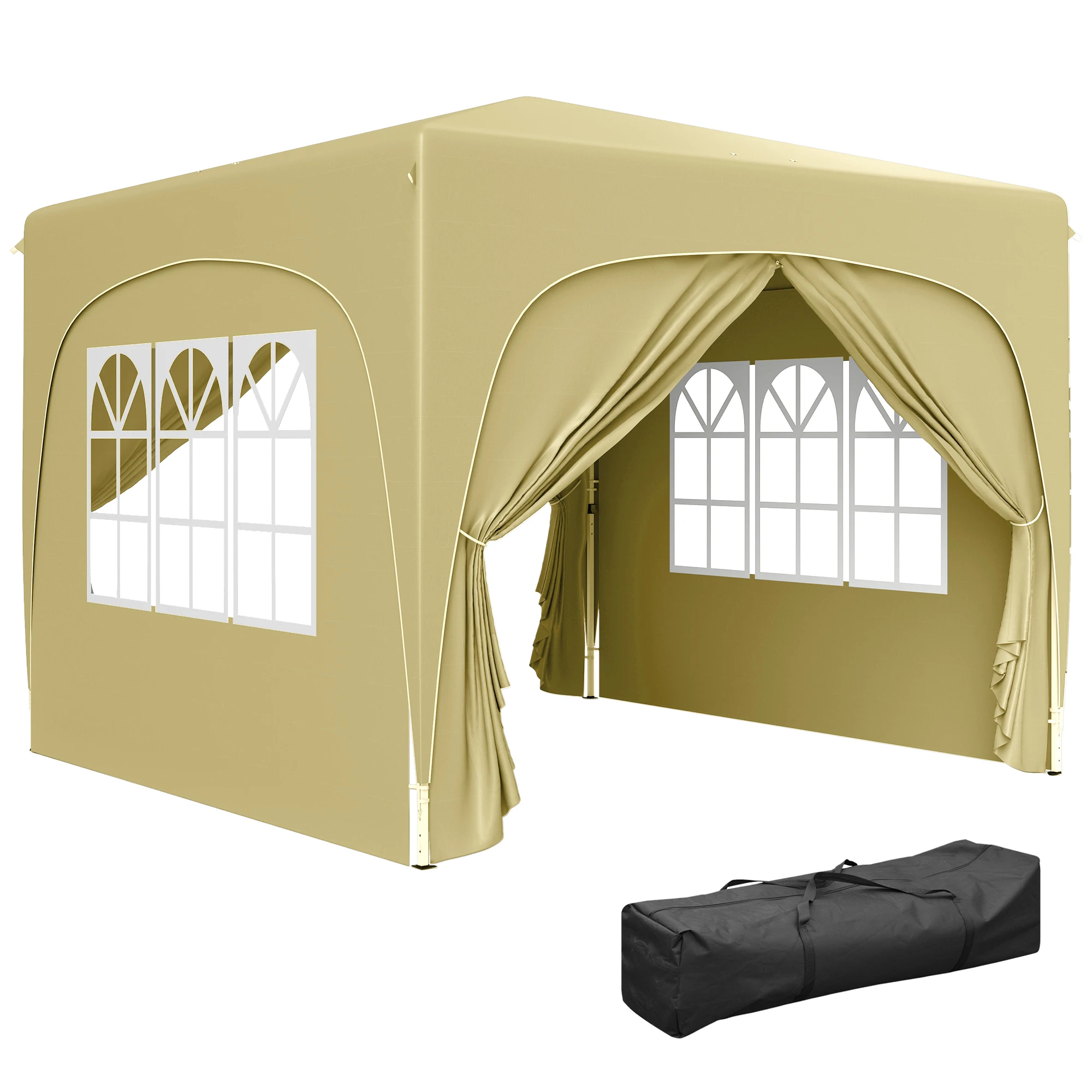 Outsunny 3x3 m Gazabo folding tent with side panels UPF50 + Garden Pavilion gazebo with height adjustable and carry bag for Camping parties Patio terrace sand