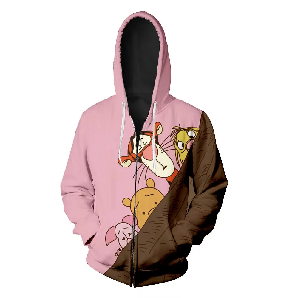 2022 Fall New Harajuku Streetwear Men\'s Sweatshirt Disney Branded Winnie the Pooh Anime 3D Printed Fashion Casual Zip Hoodie