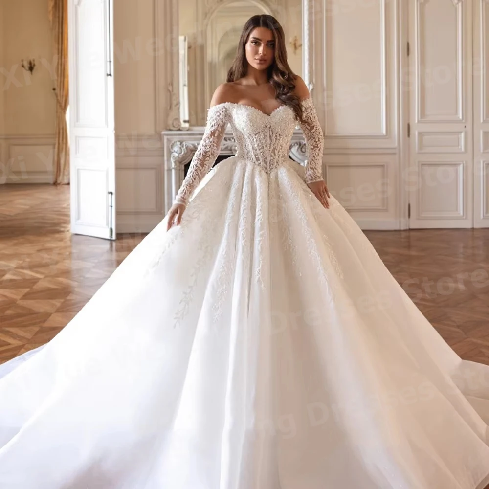 Exquisite A Line Women's Off The Shoulder Wedding Dresses Vestido De Novia Lace Appliques Bride Gowns Customized Robe De Mariée