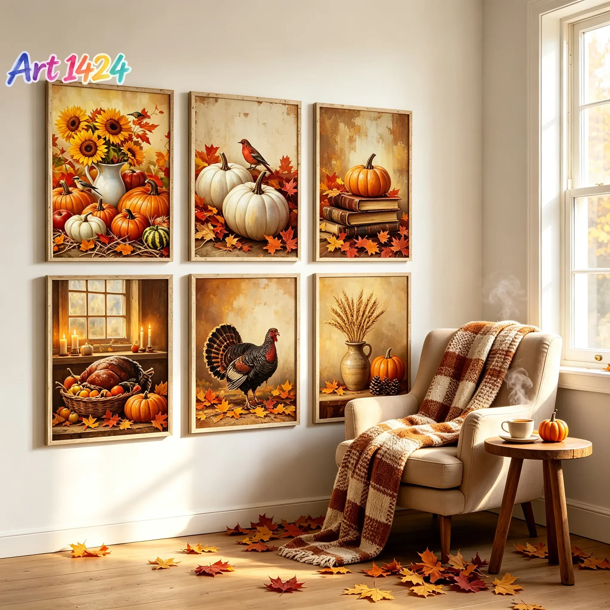 Thanksgiving Gallery Wall Art Decor Vintage Fall Printable Wall Art Autumn Rustic Oil Paintings Thanksgiving Day Decor Poster
