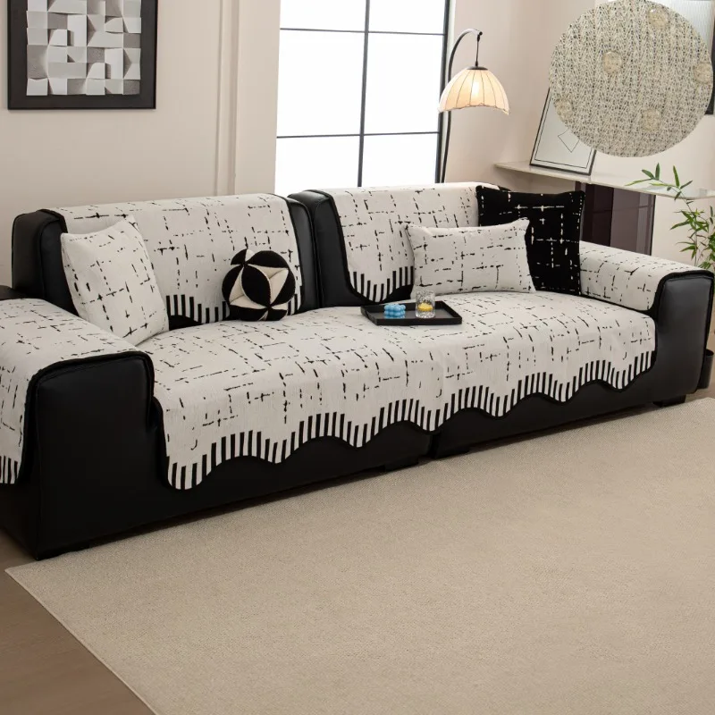 1pc Glam Style T-Cushion Sofa Cover Soft Wave-Edge Autumn/Winter Non-Slip Machine Washable Durable Scratch-Resistant Home Decor