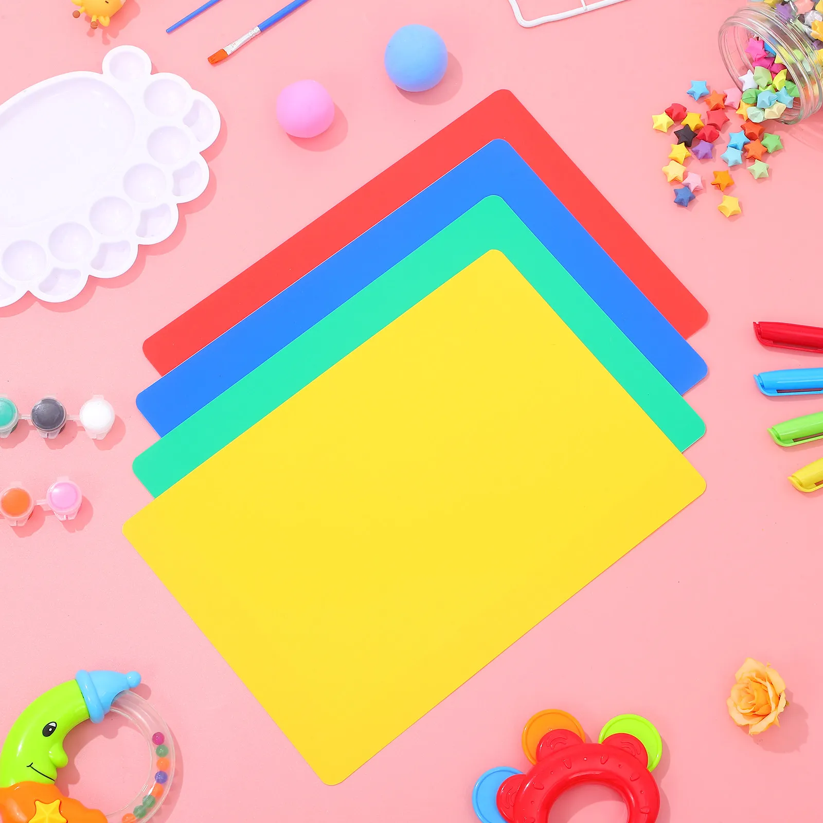 

4Pcs Silicone Clay Mat for Reusable Smooth Non-Stick Surface Ideal for Modeling Dough Art Craft Play Easy Clean Colorful