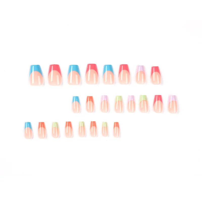 Unhas artificiais de acrílico falso para meninas, falso Press-On Nails, decoração francesa, colorida, acabada, arte, 24pcs