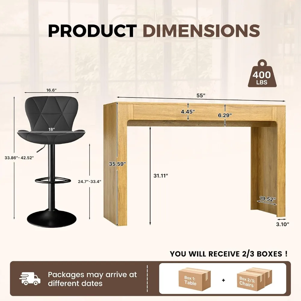 3-Piece Counter Height Bar Table Set 55