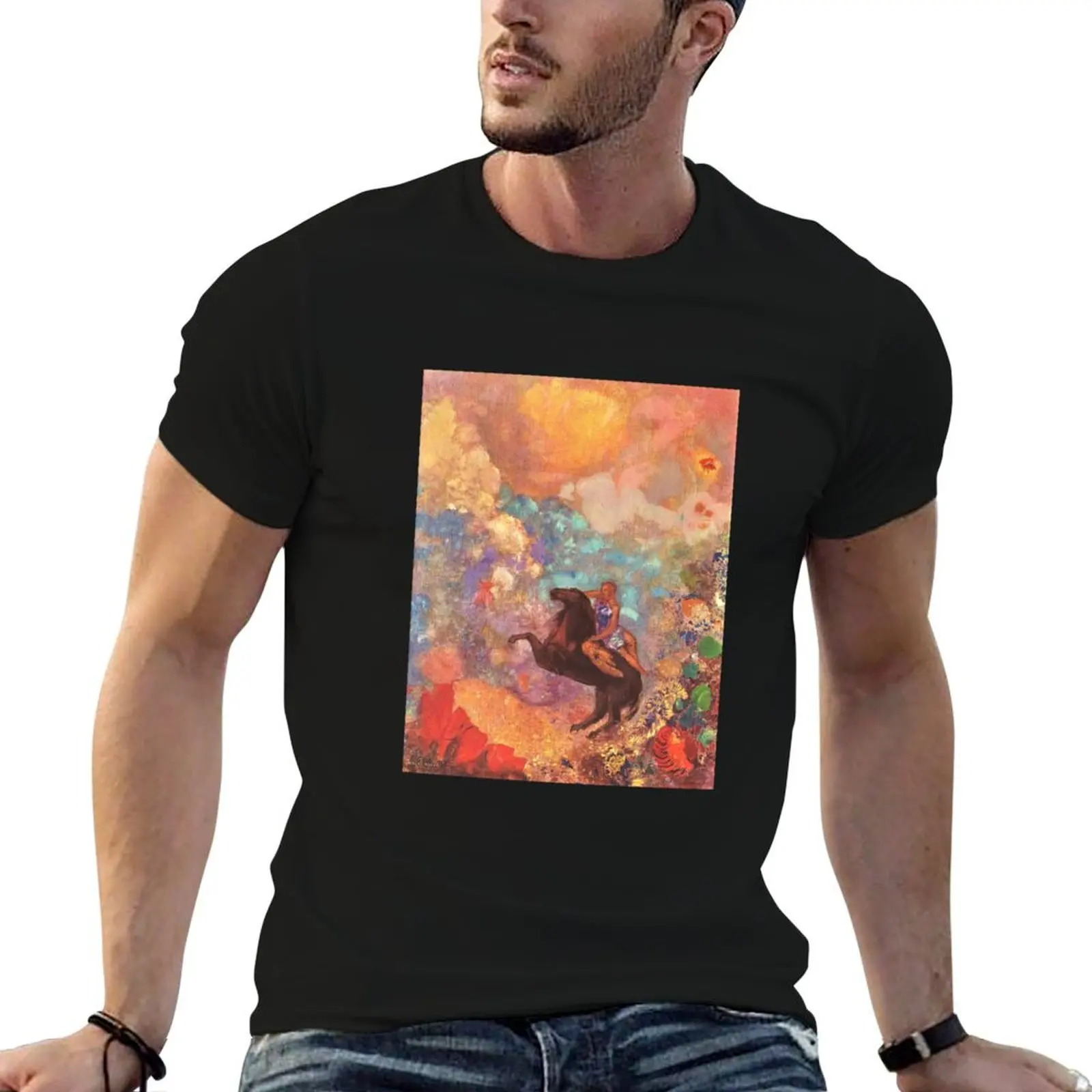 HD The Muse on Pegasus, de Odilon RedonThe Muse on Pegasus (1900) Camiseta de alta definição masculina de algodão