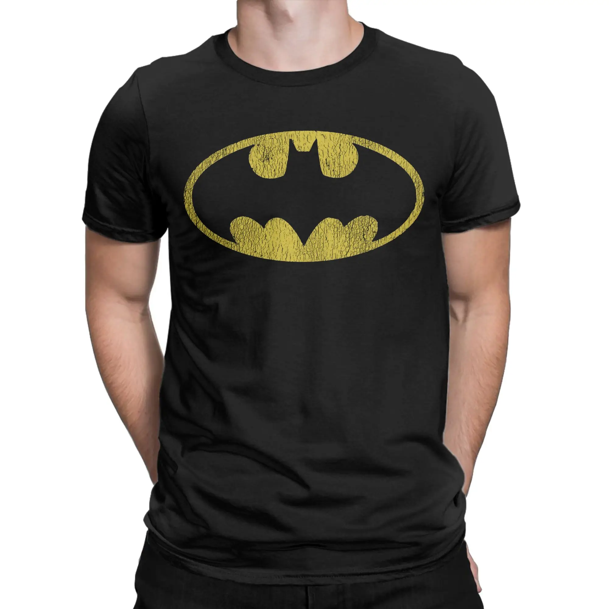 Lässiges Batmans-T-Shirt mit klassischem gelbem Logo für Herren, Rundhalsausschnitt, kurzärmeliges Oberteil, 100 % Baumwolle, Sommerkleidung