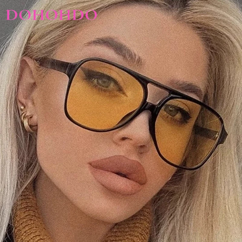 

Vintage Double Bridge Pilot Oversized Frame Women Sunglasses Designer Brand Men Sunglass For Outdoor Drive Travel Eyewear UV400