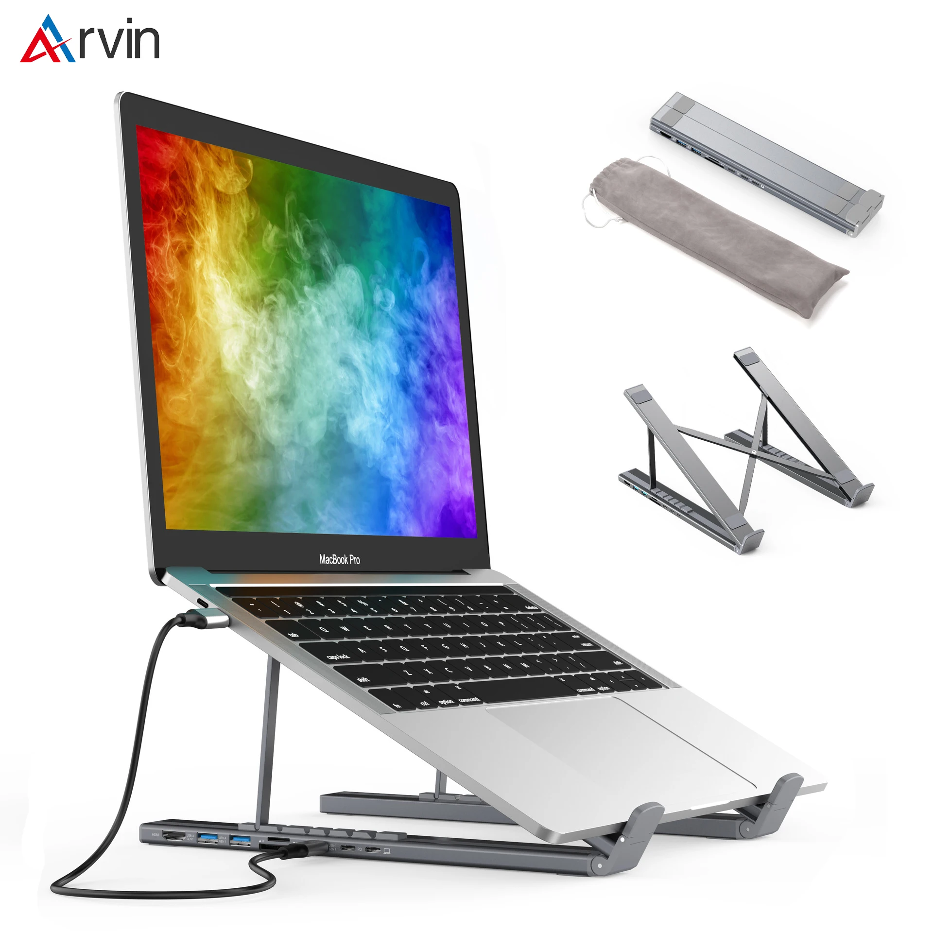 

Arvin USB C Hub Laptop Stand with Type C Dock Station USB C to HDMI 4K 30HZ USB C Docking Station For MacBook Pro Lenovo Dell